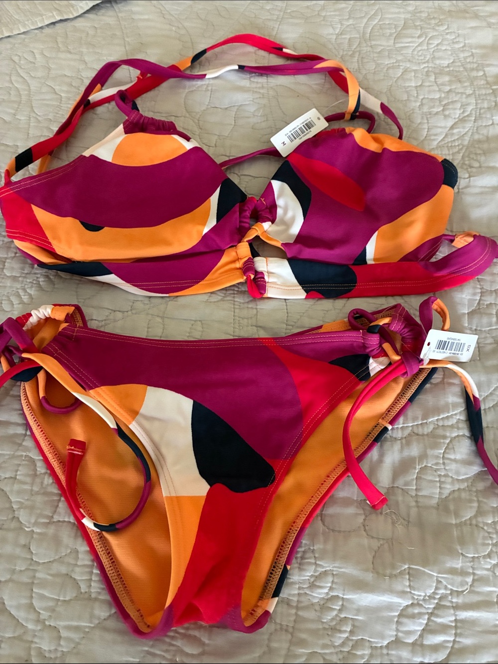Cotton On Multicolor Abstract Print Bikini - Pink, Orange, Black, White